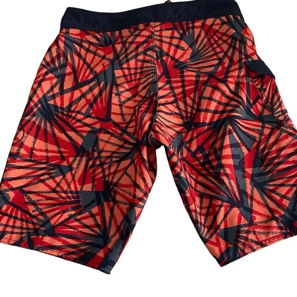 EUC! Volcom Board Shorts Red Black Print - Size 29